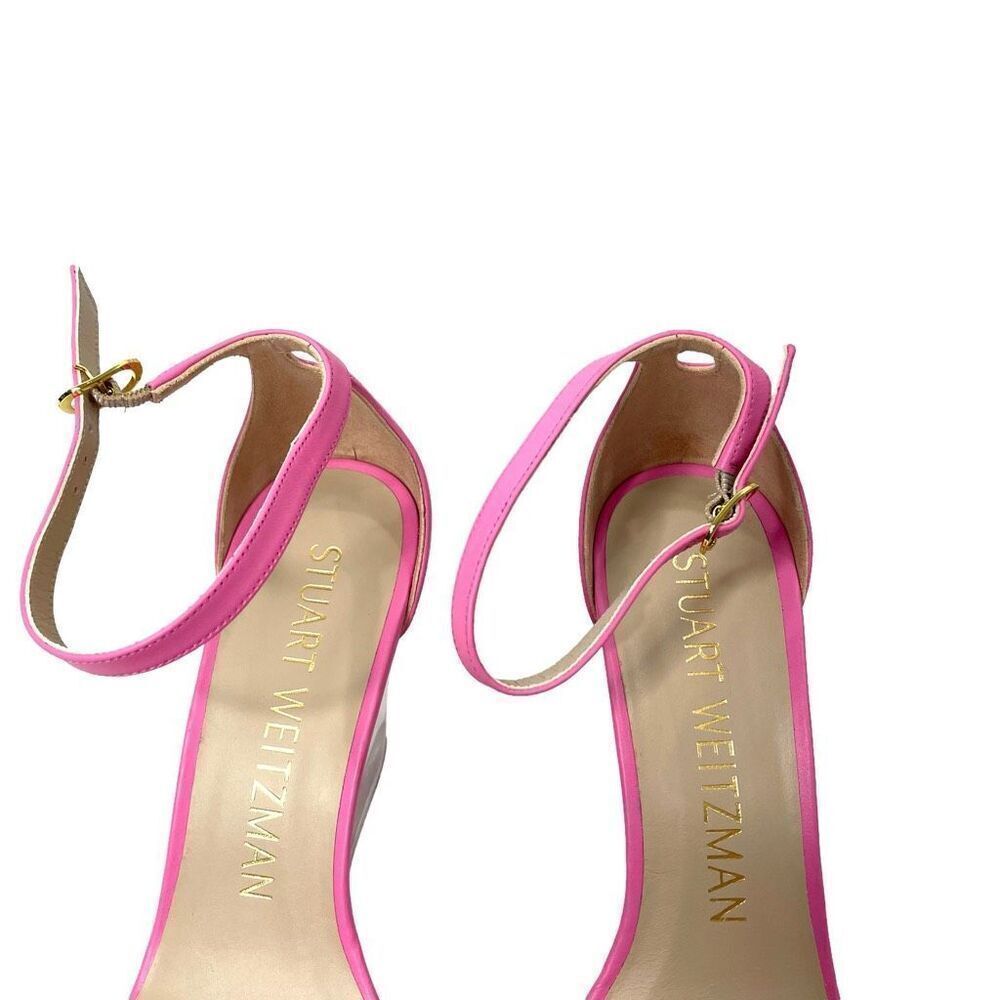 NEW Stuart Weitzman Nudistlucite Leather clear Wedge Sandals Size 8 barbie pink - Picture 7 of 11